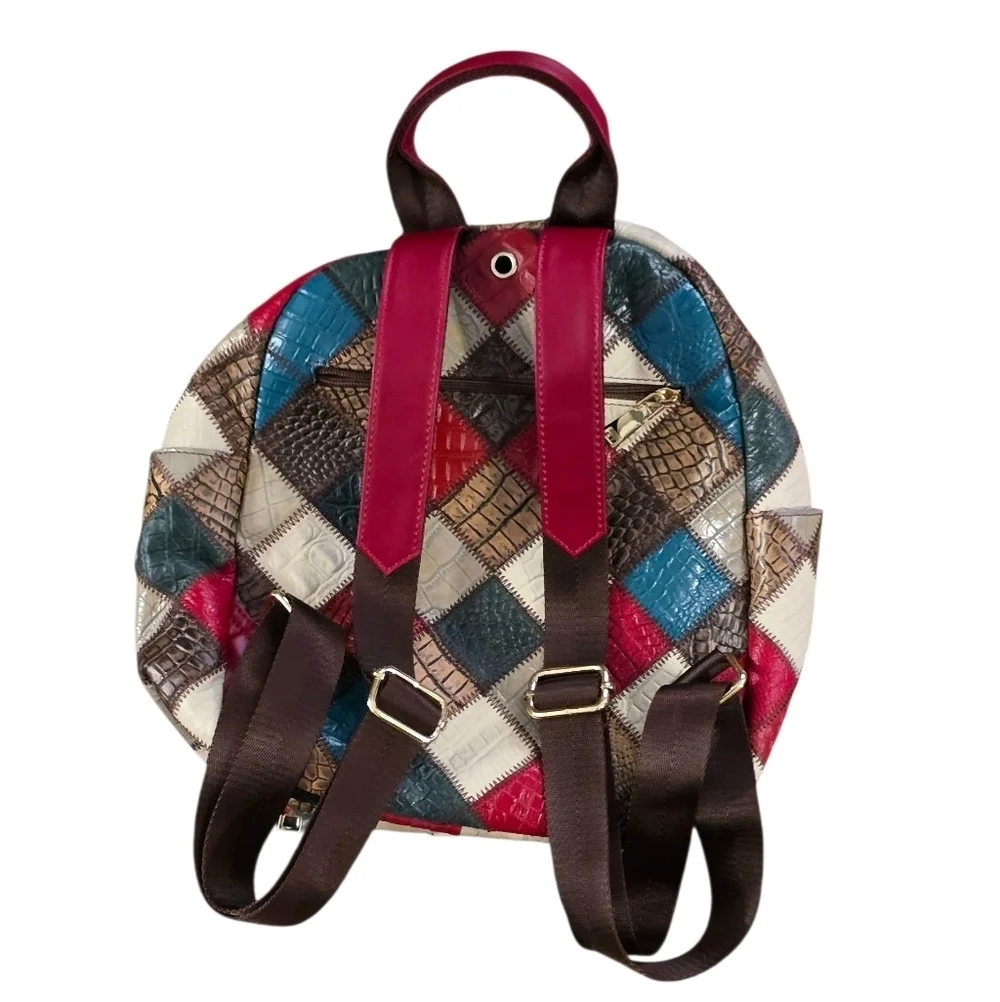 Cobbler Legend Colorful Patchwork Leather Backpack Retro Purse Bag